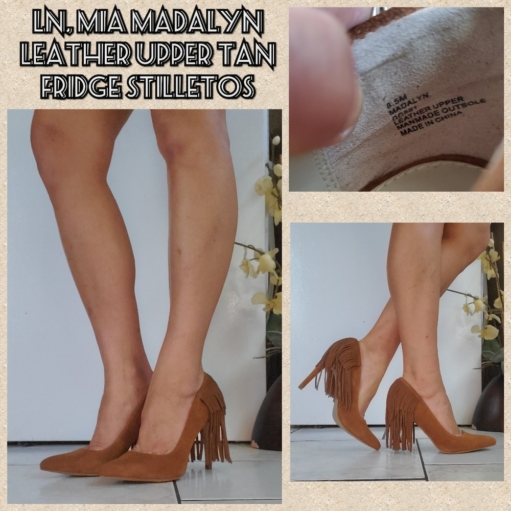 LN, MIA Madalyn fringe leather uppercut stilletos